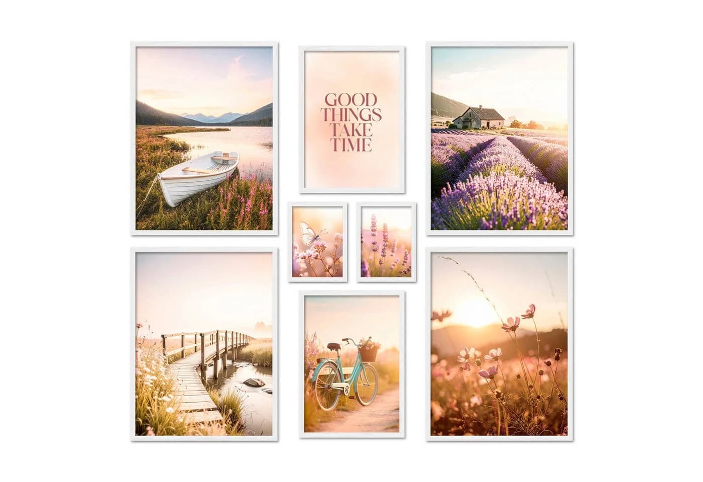 ARTFAVES Bilder-Collage Poster Set Vintage Lake Summer 8-tlg. Beige/Rosa/Grün