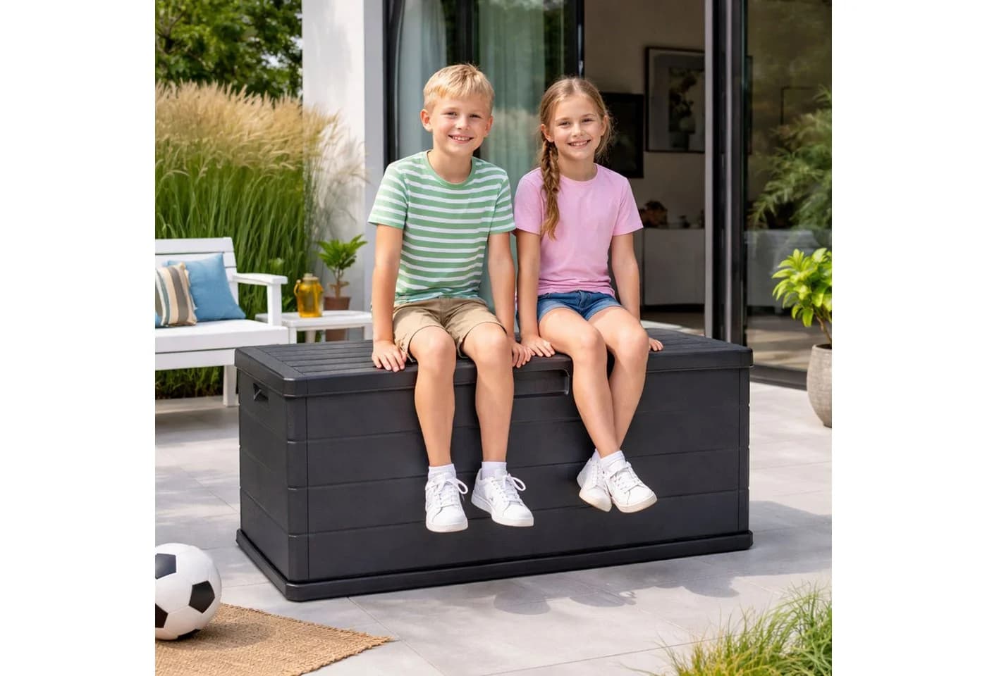 Mojawo XL Auflagenbox Anthrazit 340L mit Rollen - Bild 4