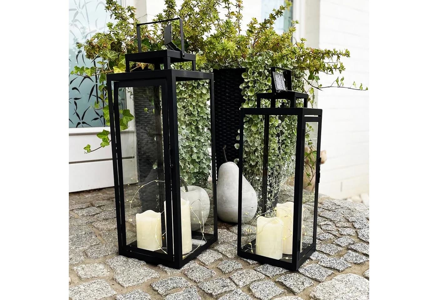 Mojawo 2tlg Metall Laternen Set Schwarz Gartenlaterne Windlicht - Bild 4