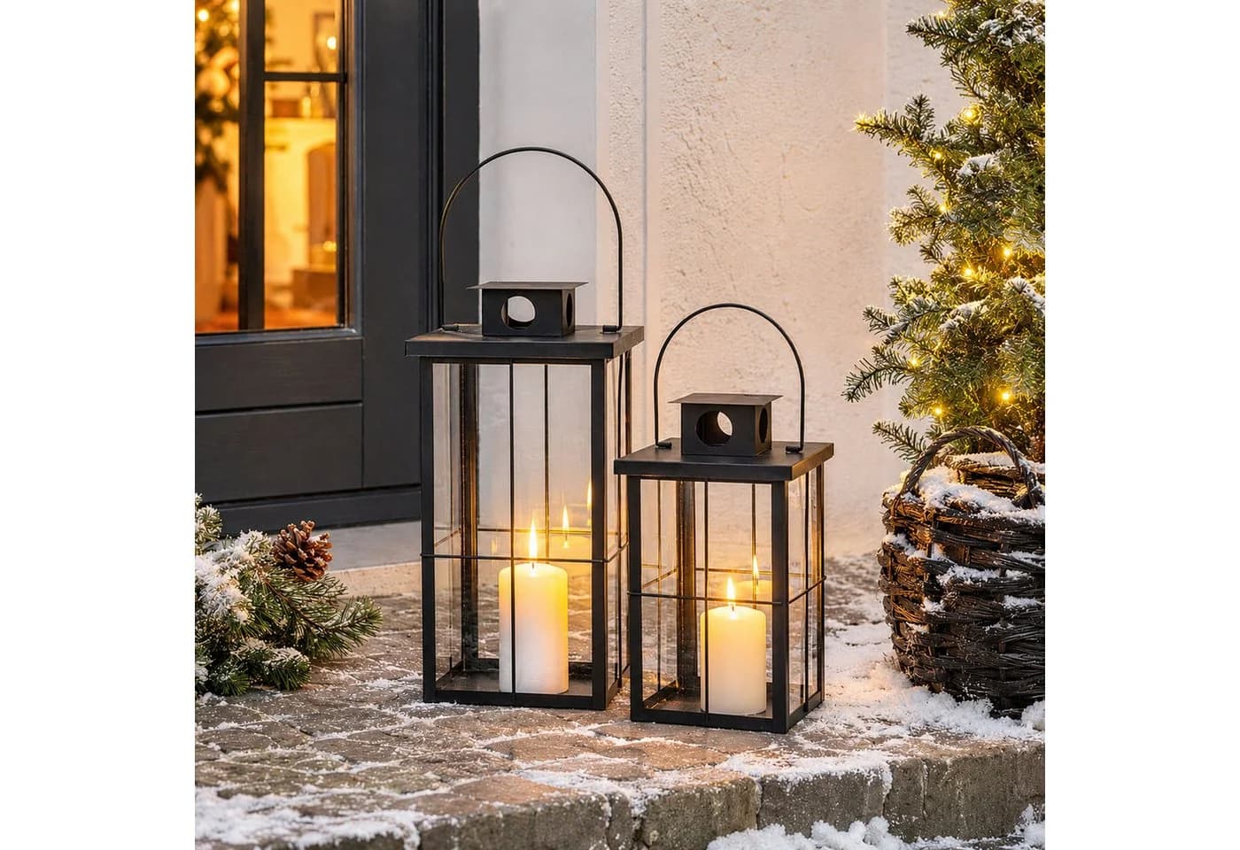 Mojawo Laterne 2tlg Metall XXL Laternen Set Schwarz Gartenlaterne Windlicht - Bild 2