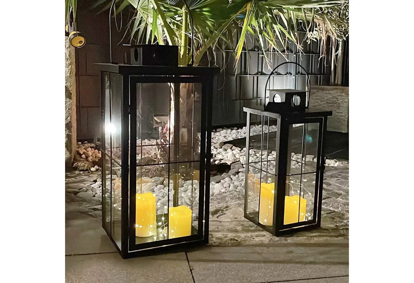 Mojawo Laterne 2tlg Metall XXL Laternen Set Schwarz Gartenlaterne Windlicht - Bild 5