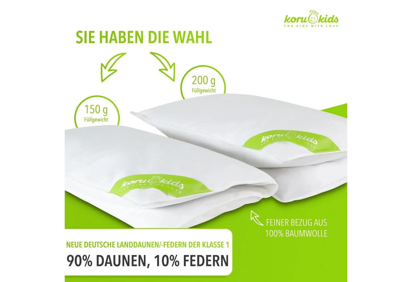 Koru Kids Babybettdecke 80x80 cm Daunen Federn Weiss