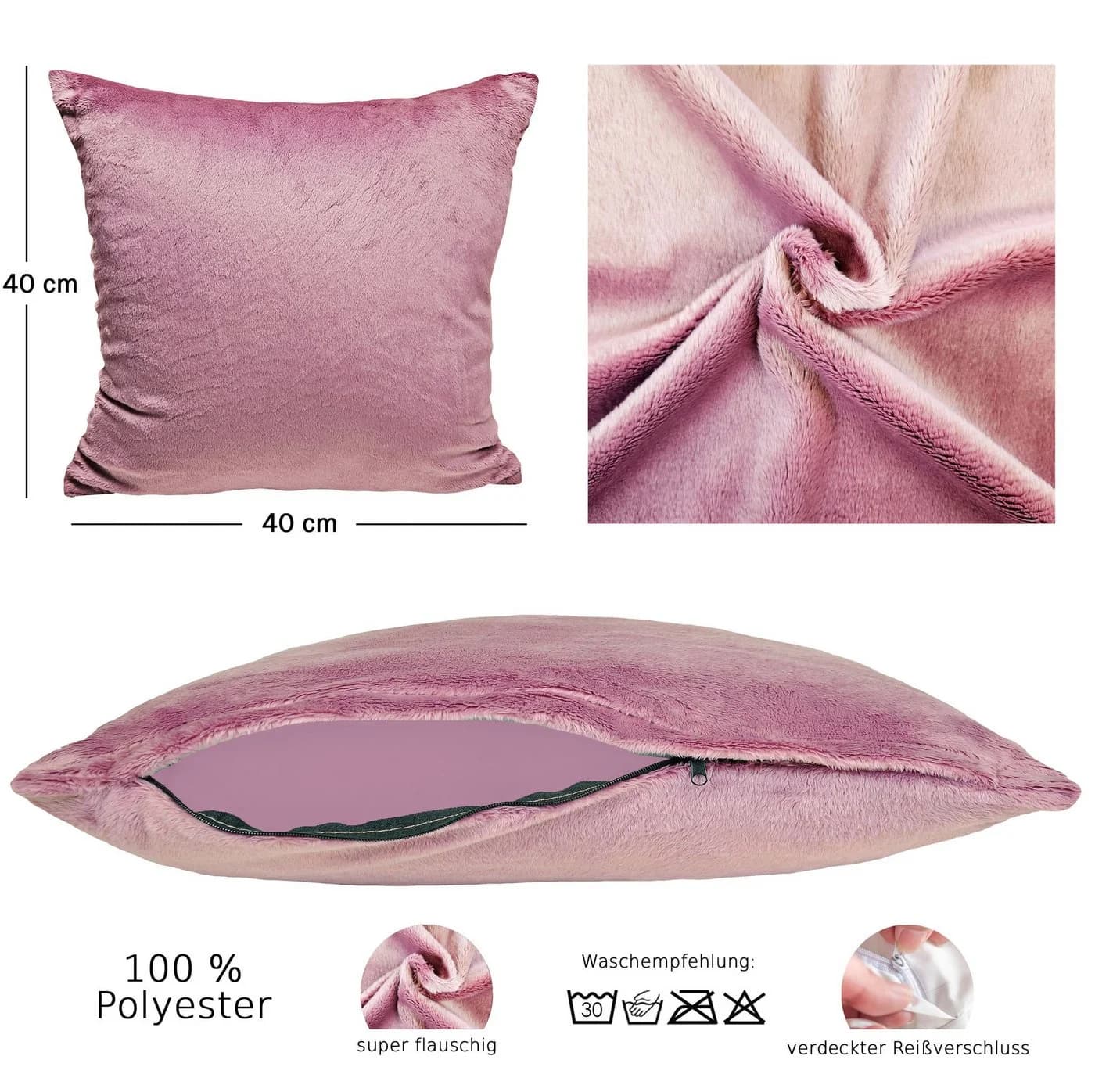 JACK Kissenbezüge 2er Set Teddy Flausch Rosa Microfaser - Bild 3