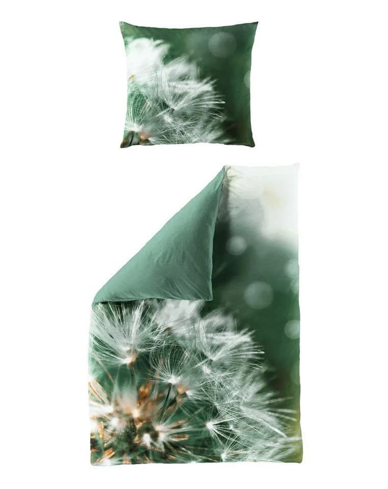 JACK Wendebettwäsche 135x200cm Digitaldruck Pusteblume Grün Satin - Bild 2