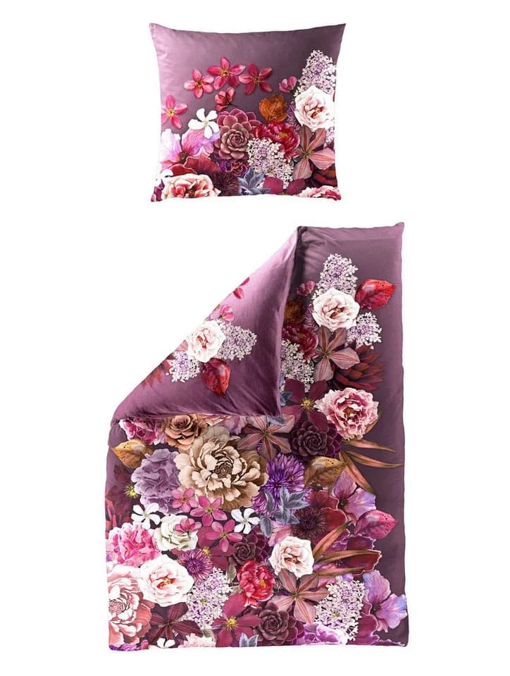 JACK Wendebettwäsche 135x200cm Digitaldruck Blumen Lila Satin - Bild 2