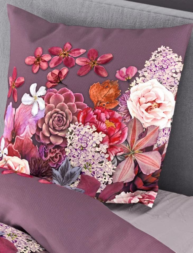JACK Wendebettwäsche 135x200cm Digitaldruck Blumen Lila Satin - Bild 3