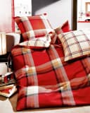 JACK Biber-Bettwäsche Set Rot Beige Blau Kariert Bild 1