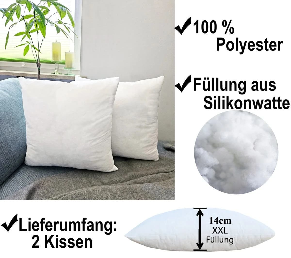 JACK 2x Innenkissen XXL Kissenfüllung Innen & Außen Polyester - Bild 5