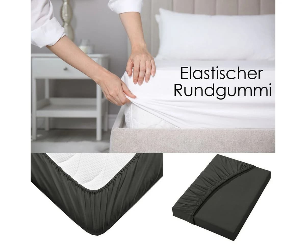JACK Spannbettlaken Satin Uni 100% Baumwolle Rundumgummizug - Bild 5