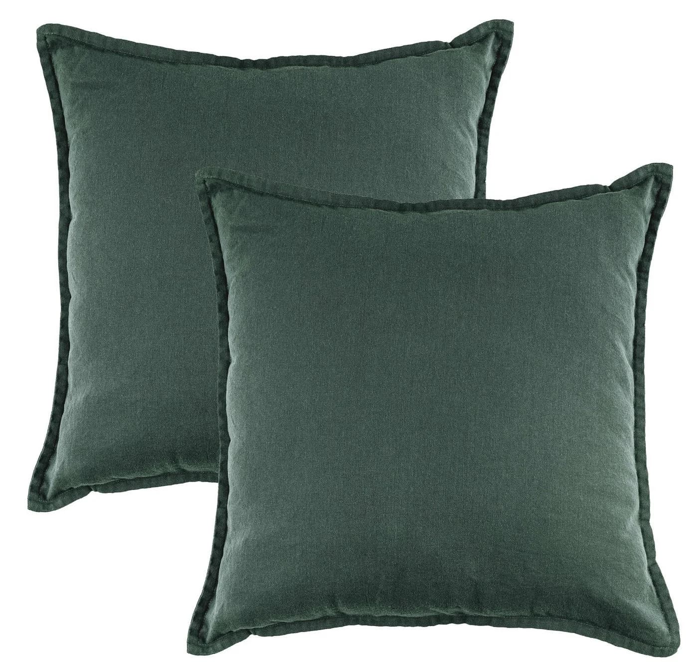 JACK Kissenbezüge 45x45cm 2er Set Dunkelgrün Leinenoptik Baumwolle - Bild 2