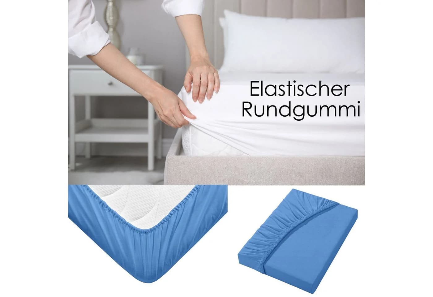 JACK Spannbettlaken Satin Uni Blau Rundumgummizug - Bild 5