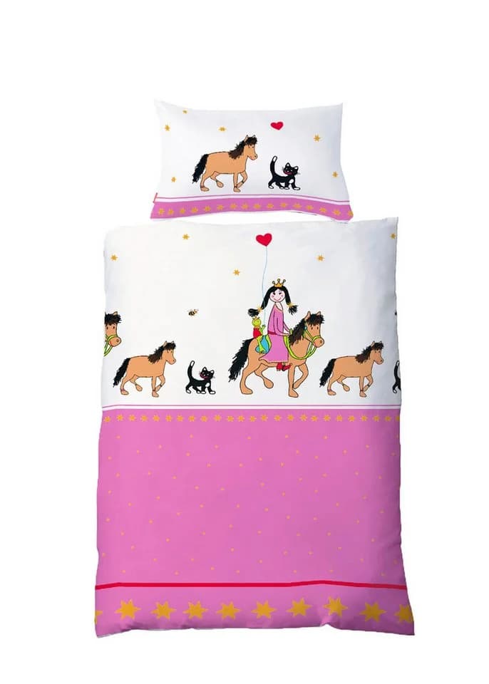 JACK Babybettwäsche 100x135cm Prinzessin Pferd Pink Weiß - Bild 2