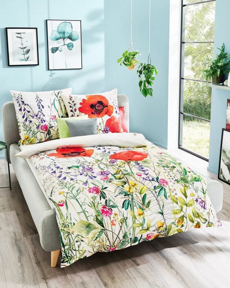 JACK Bettwäsche Summer Fields Rot Mohn Mako Satin 2-teilig