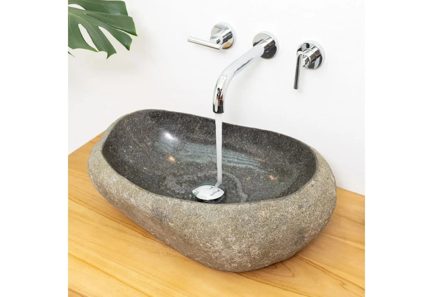 wohnfreuden Aufsatzwaschbecken Naturstein 50 cm mit Naturkante