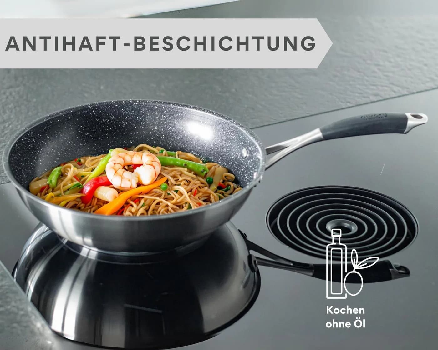 divory Wok 28 cm ULTIME Edelstahl Antihaftbeschichtung - Bild 4