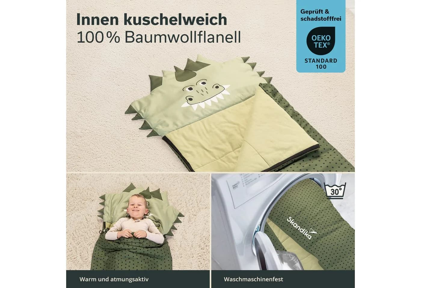 Skandika Schlafsack Soti Dinosaurier Design Baumwolle