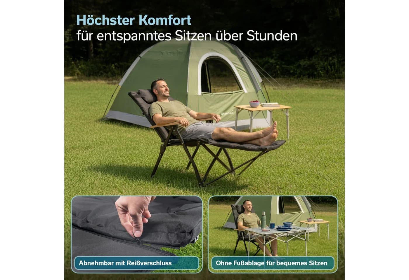 Skandika Campingstuhl Nojata Plus Grau Faltbar mit Kissen