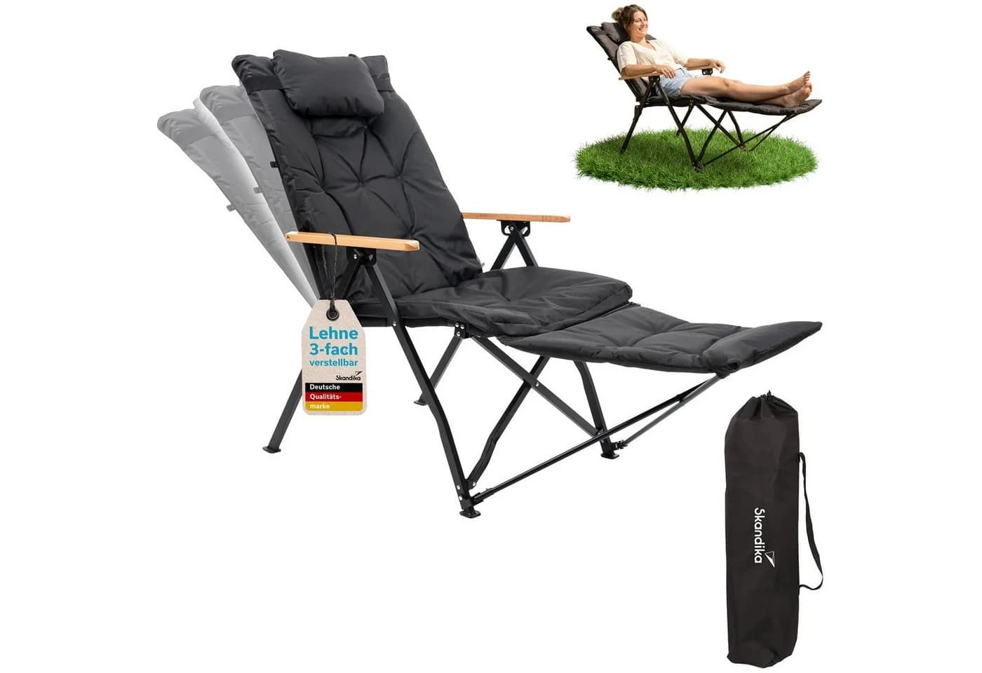 Skandika Campingstuhl Nojata Plus Grau Faltbar mit Kissen - Bild 2