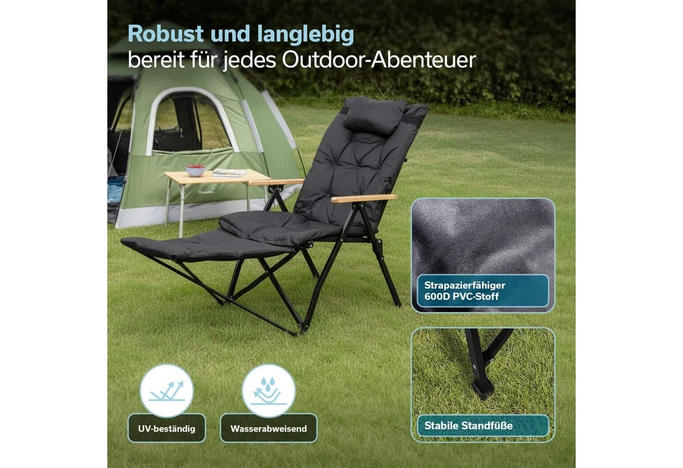 Skandika Campingstuhl Nojata Plus Grau Faltbar mit Kissen - Bild 5