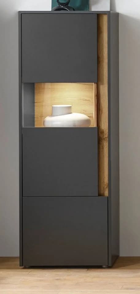 Furn.Design Standvitrine Center Vitrinenschrank in Grau mit Eiche