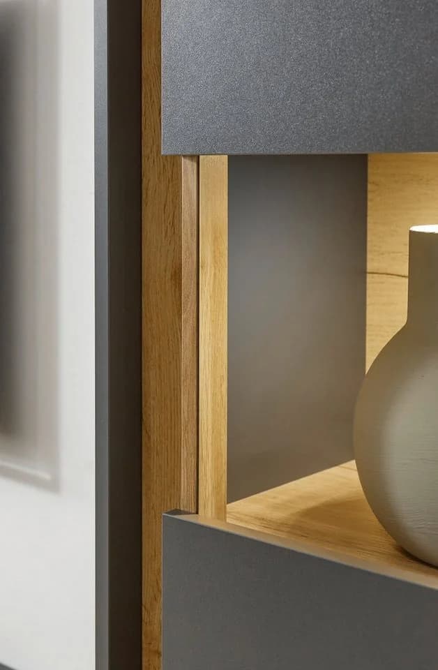 Furn.Design Standvitrine Center Vitrinenschrank in Grau mit Eiche - Bild 3