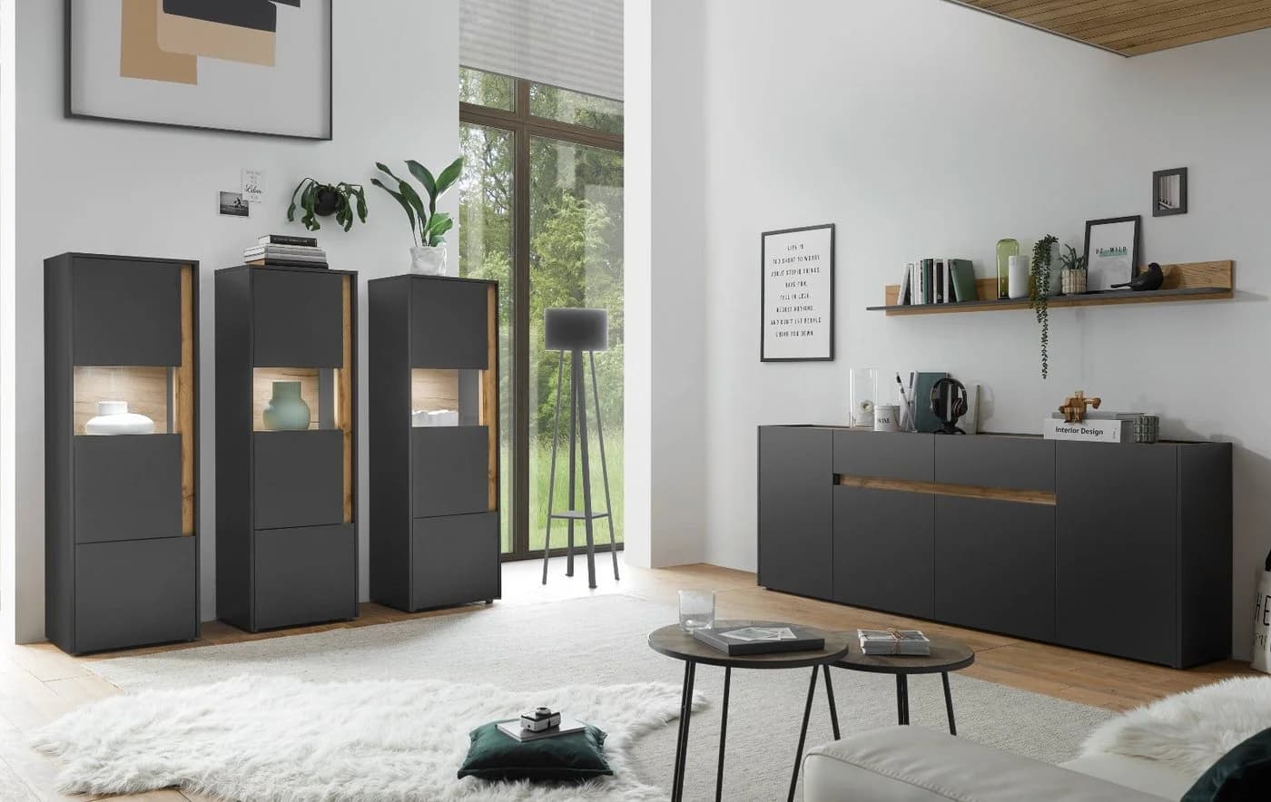 Furn.Design Standvitrine Center Vitrinenschrank in Grau mit Eiche - Bild 5