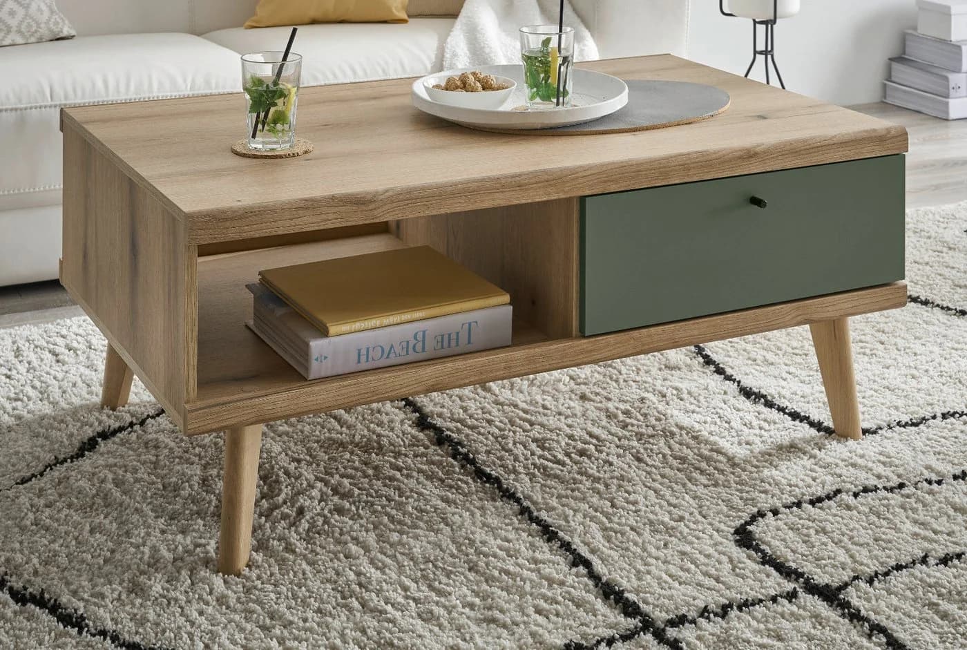 Furn.Design Couchtisch Juna Salbei Grün Eiche Dekor mit 2 Schubladen - Bild 4