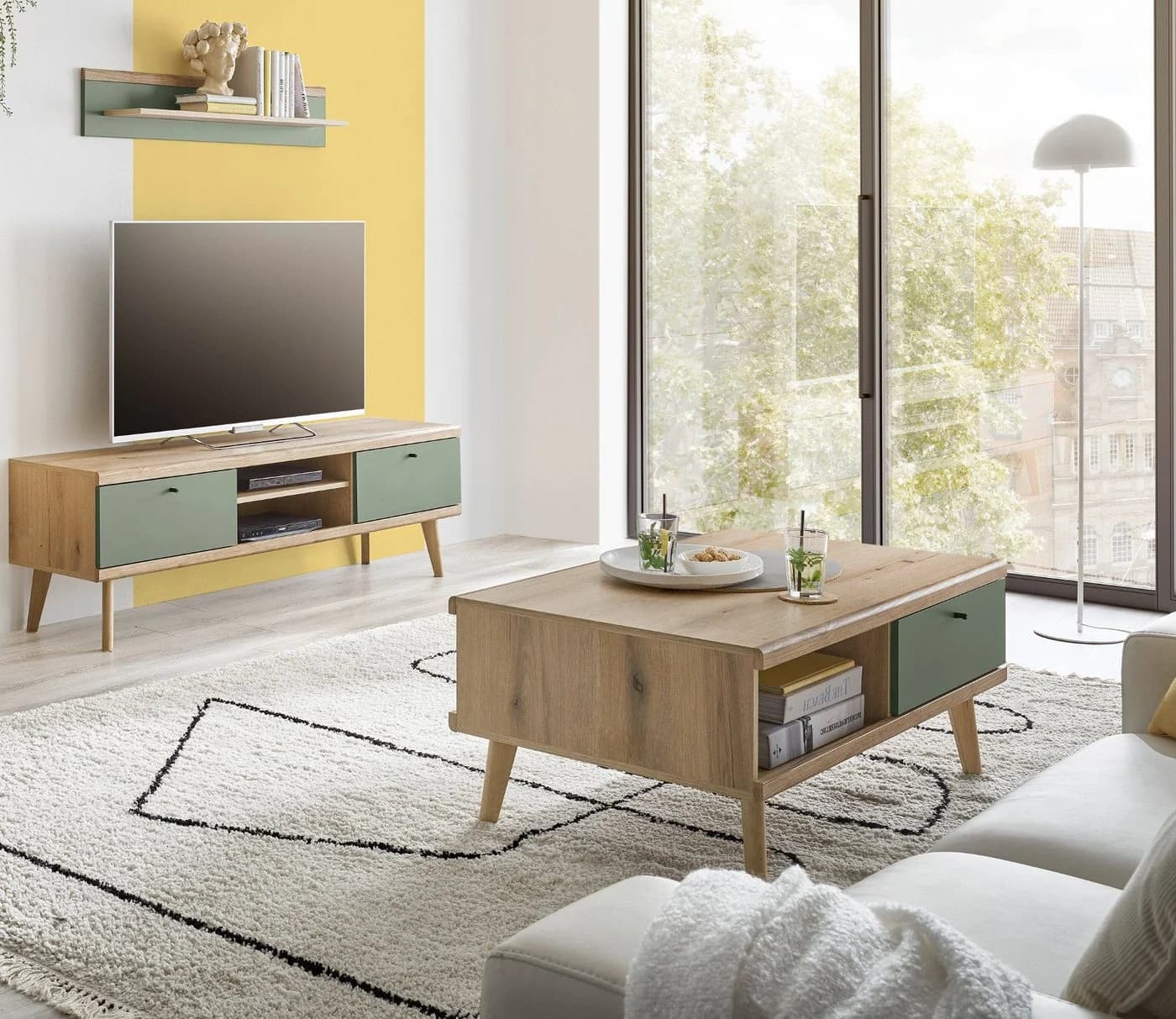 Furn.Design Couchtisch Juna Salbei Grün Eiche Dekor mit 2 Schubladen - Bild 5