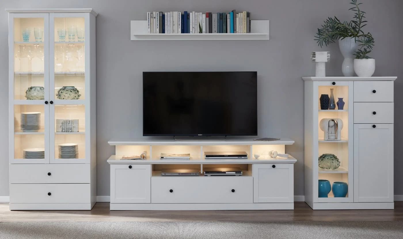 trendteam Wohnwand Baxter 4-teilig Landhaus weiß mit TV-Lowboard - Bild 2