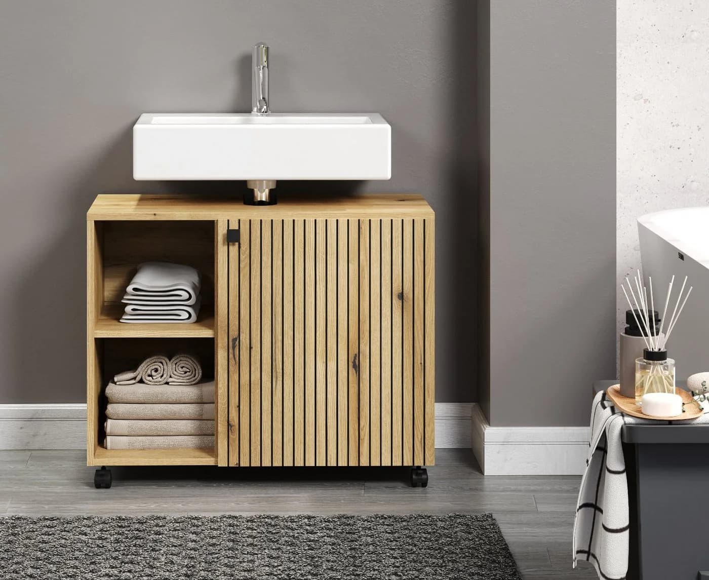 Furn.Design Badschrank Bliss Eiche Schwarz 80cm - Bild 5