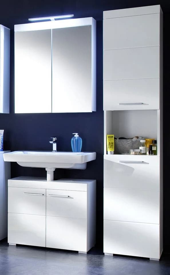 trendteam Hochschrank Amanda Badschrank Weiß Hochglanz 2-türig - Bild 5