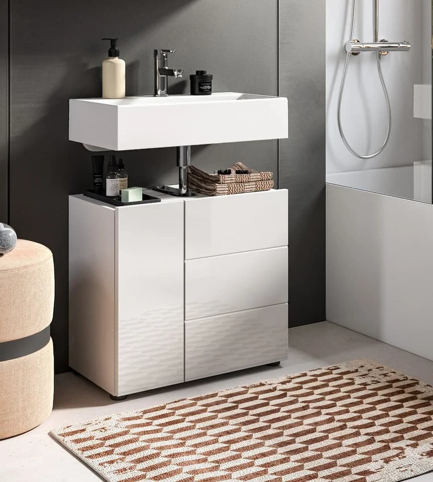 Inn.Furn Waschbeckenunterschrank Larik Weiß Hochglanz 2-türig - Bild 3