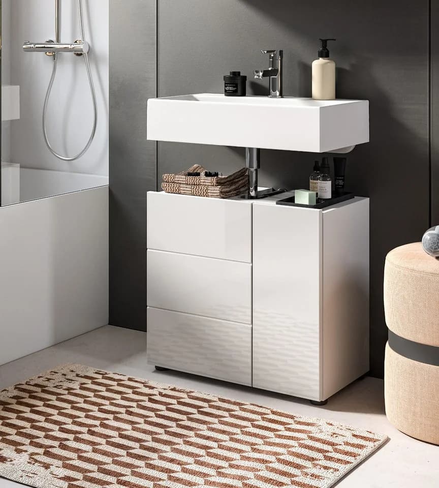 Inn.Furn Waschbeckenunterschrank Larik Weiß Hochglanz 2-türig - Bild 4