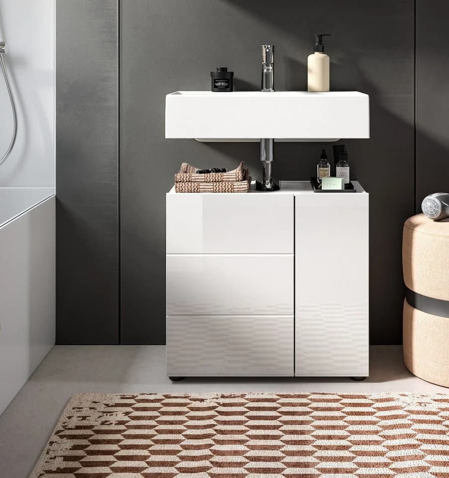 Inn.Furn Waschbeckenunterschrank Larik Weiß Hochglanz 2-türig - Bild 5