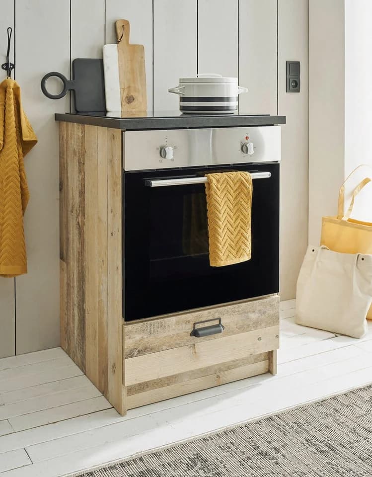Furn.Design Herdumbauschrank Stove Used Wood Beige Anthrazit Soft-Close