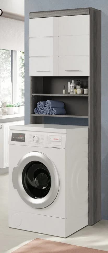 Inn.Furn Waschmaschinenschrank Shawn Weiß Hochglanz Rauchsilber - Bild 2