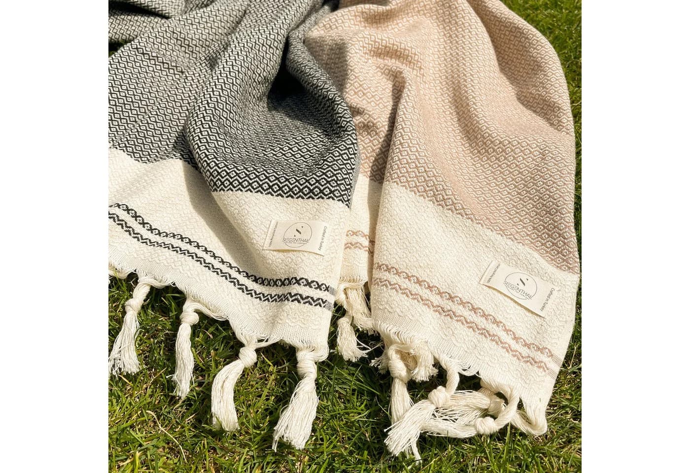 SIEGENTHAL Hamamtuch 90x200 cm 2er Set Beige Schwarz Baumwolle - Bild 4
