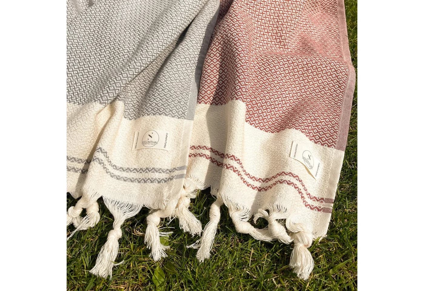SIEGENTHAL Hamamtuch 90x200 cm 2er Set Grau & Rot - Bild 4