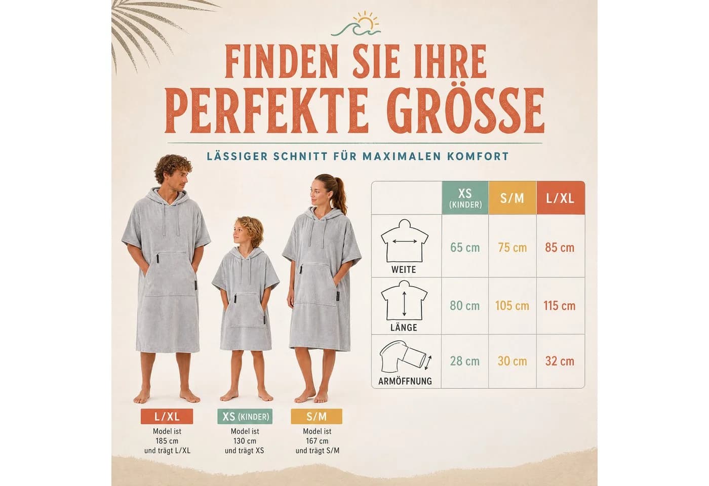 SIEGENTHAL Strandponcho Hellgrau aus Baumwolle mit Reißverschlusstasche - Bild 4