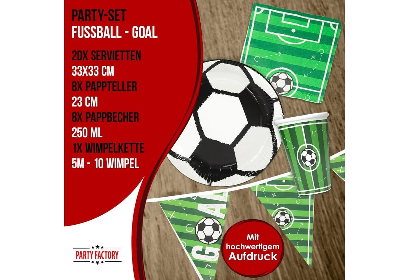 Fußball Partyset 8-tlg. Geschirr-Set Spielfeld-Design Kräftige Farben - Bild 4