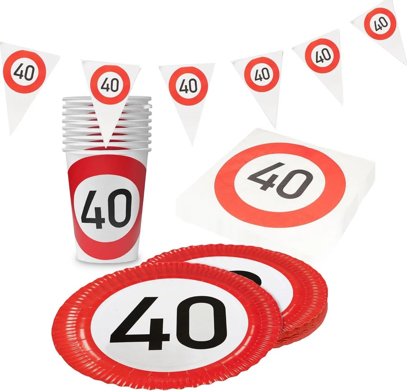 Party Factory Geschirr-Set Happy Birthday 40 – 37-tlg. Verkehrsschild-Design - Bild 2
