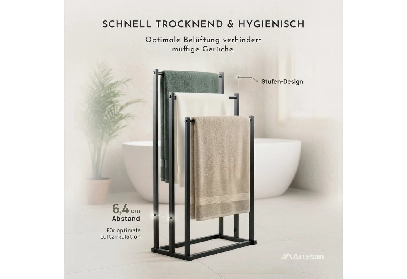 Allyson Handtuchhalter Schwarz 3-Stangen Design Rostbeständig