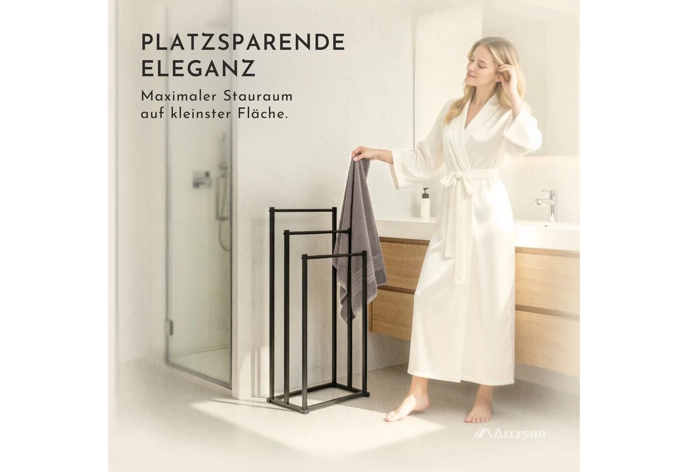 Allyson Handtuchhalter Schwarz 3-Stangen Design Rostbeständig - Bild 4