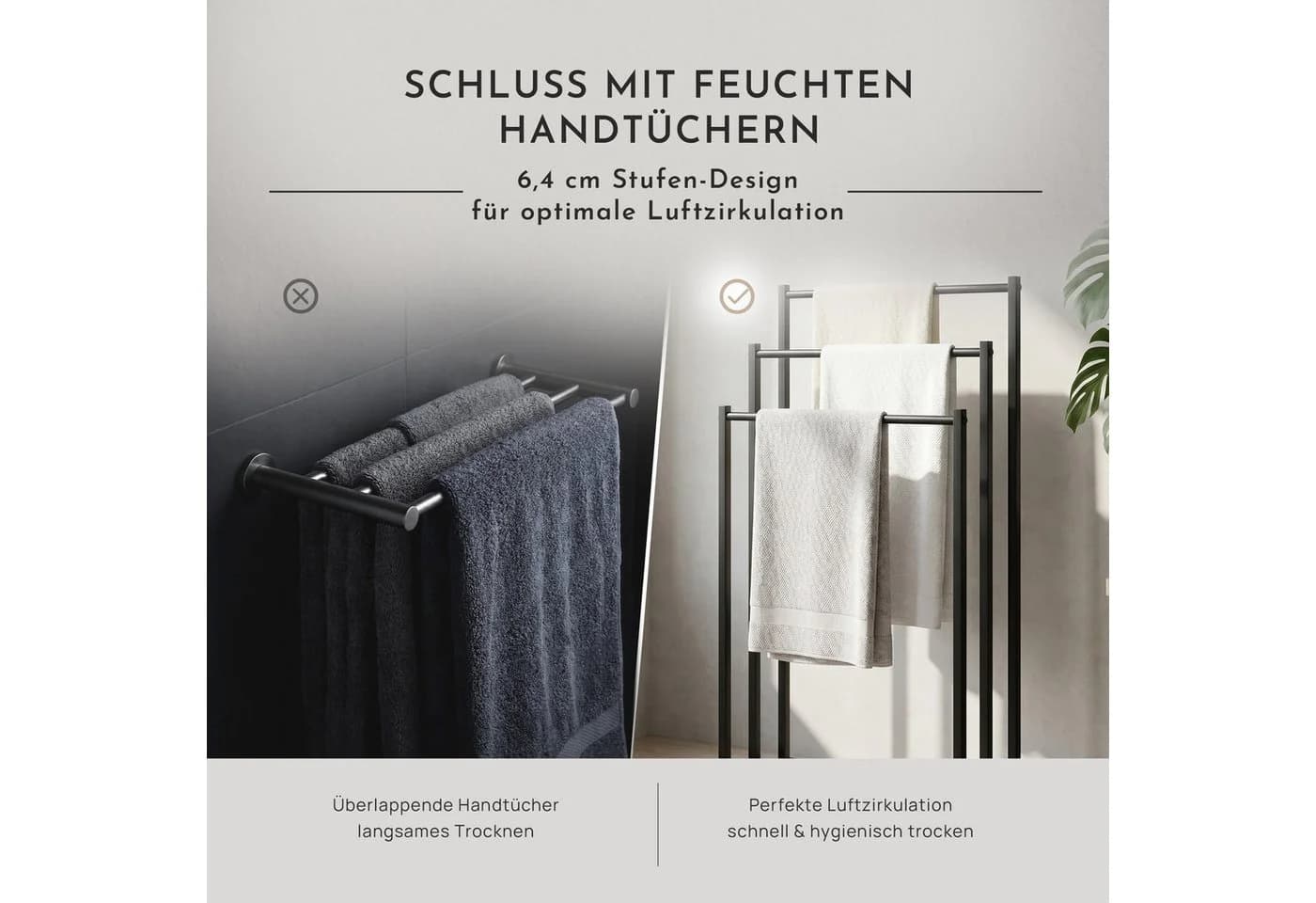 Allyson Handtuchhalter Schwarz 3-Stangen Design Rostbeständig - Bild 5