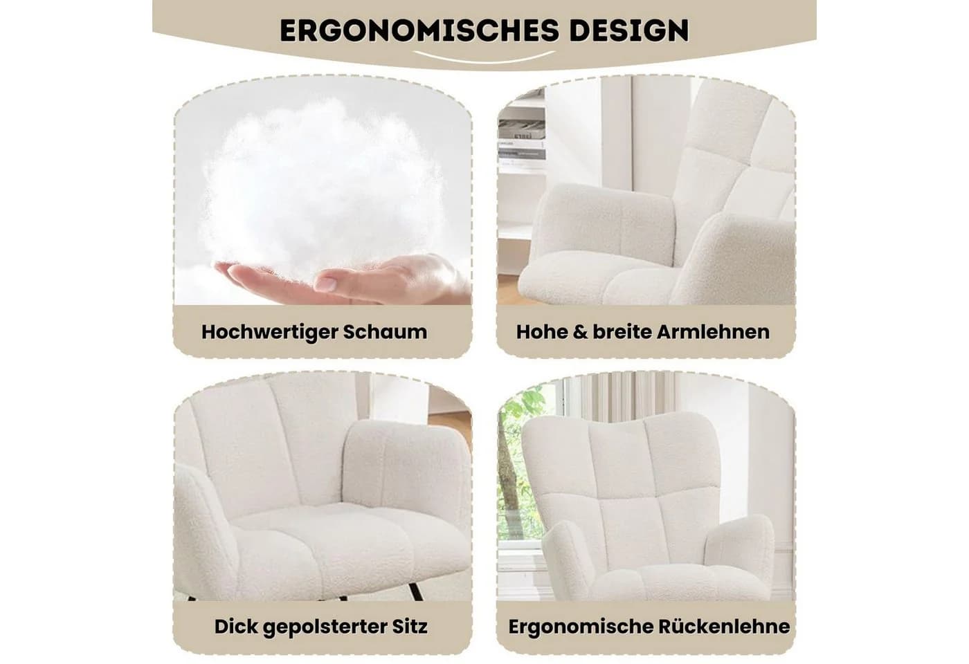 Allyson Schaukelstuhl Beige bis 150 kg belastbar - Bild 4