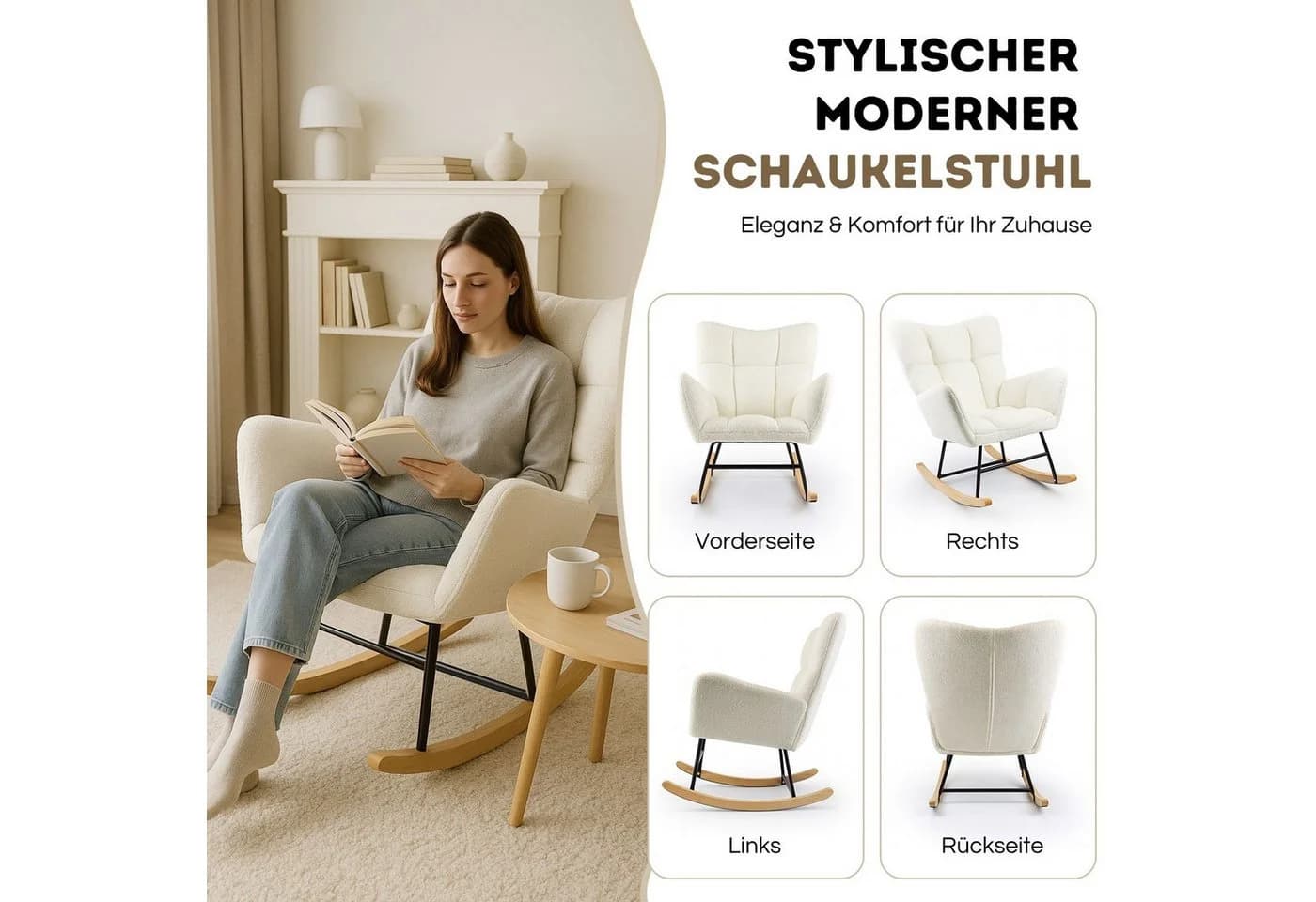 Allyson Schaukelstuhl Beige bis 150 kg belastbar - Bild 5