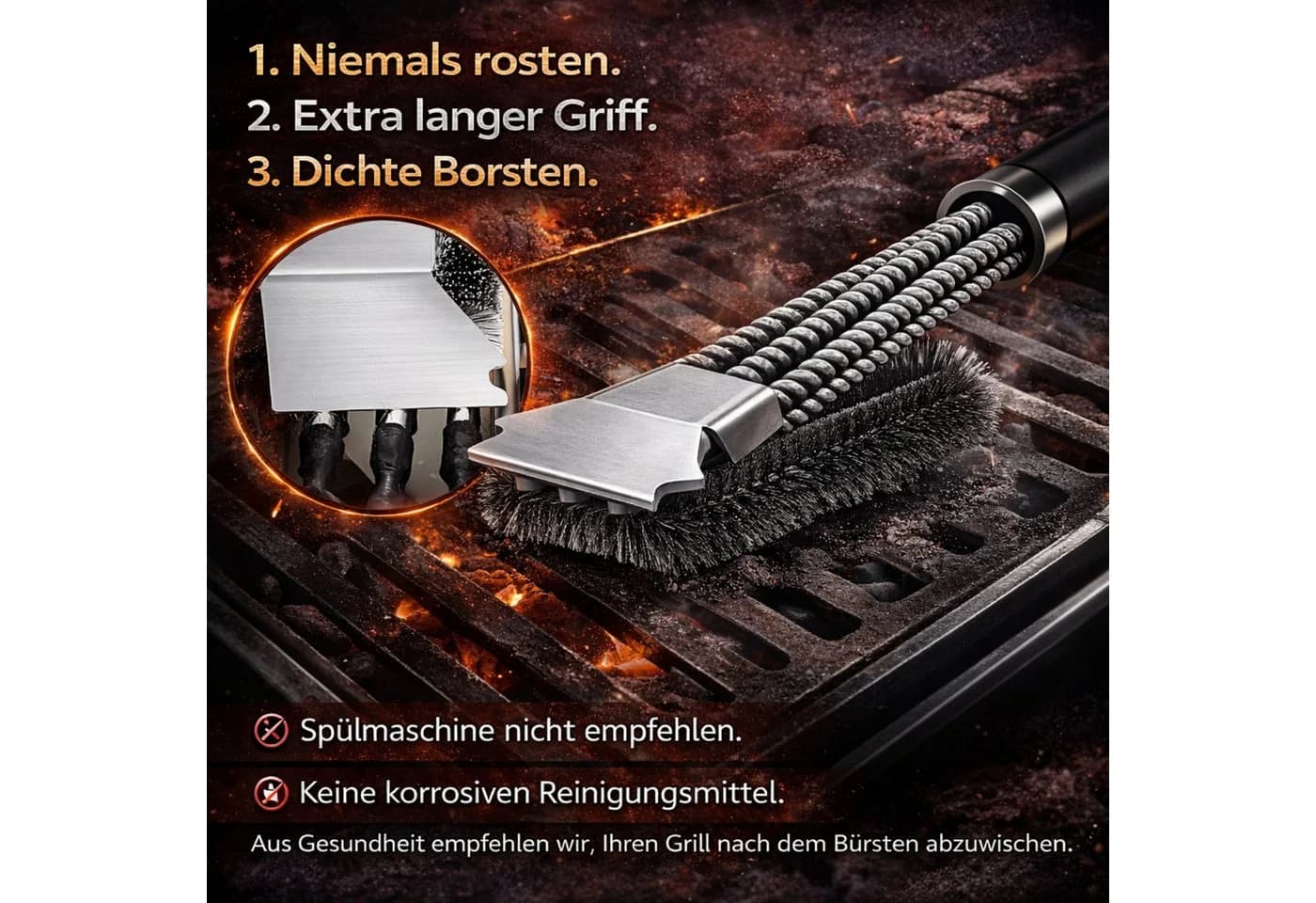 RUHE Grillbürste Profi mit Schaber Edelstahl Borsten - Bild 3