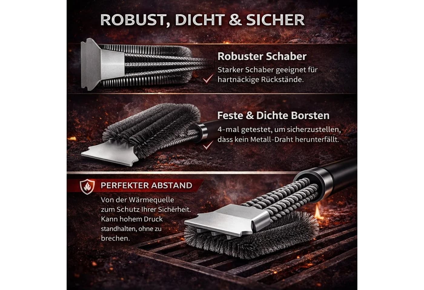 RUHE Grillbürste Profi mit Schaber Edelstahl Borsten - Bild 4