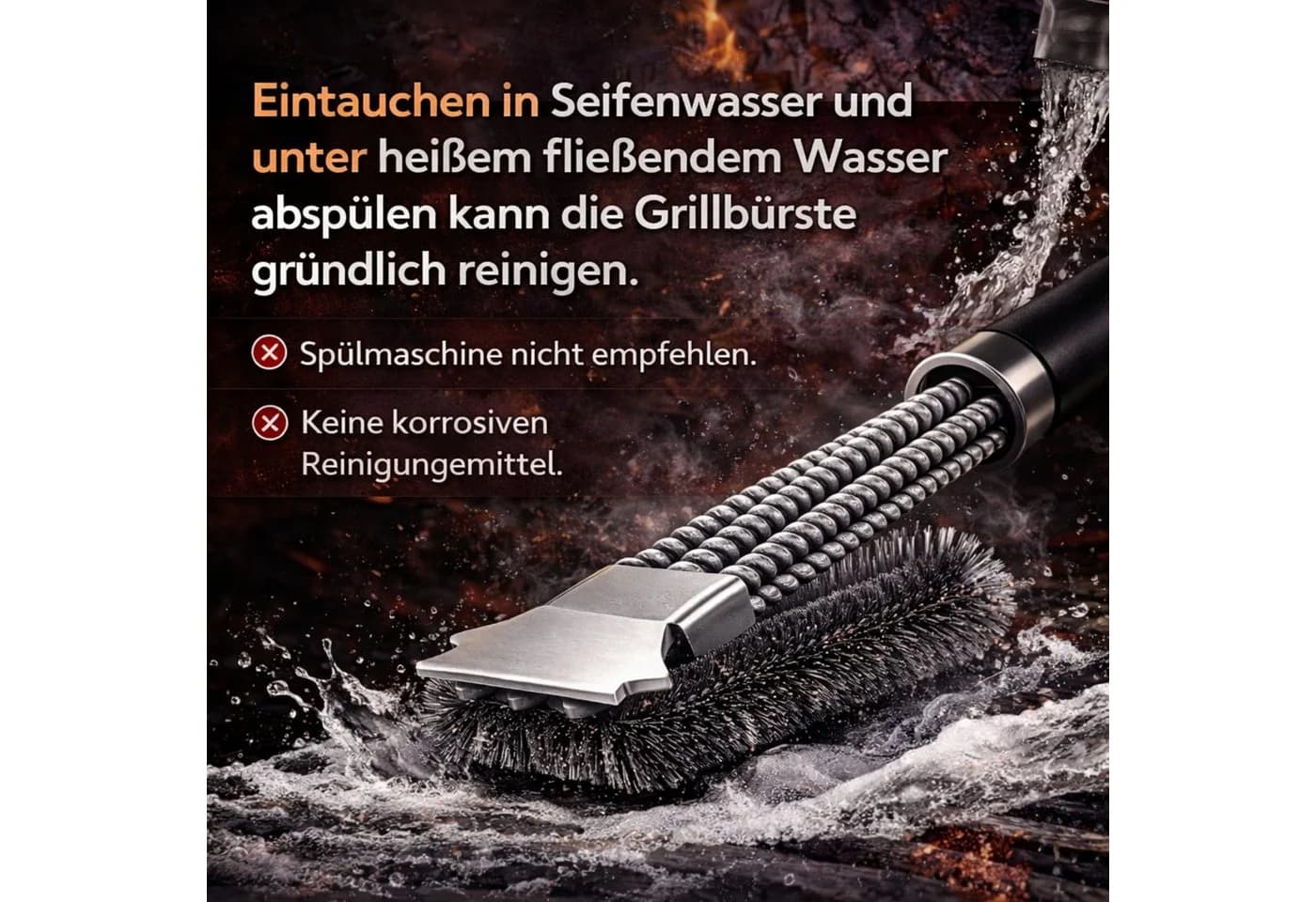 RUHE Grillbürste Profi mit Schaber Edelstahl Borsten - Bild 5