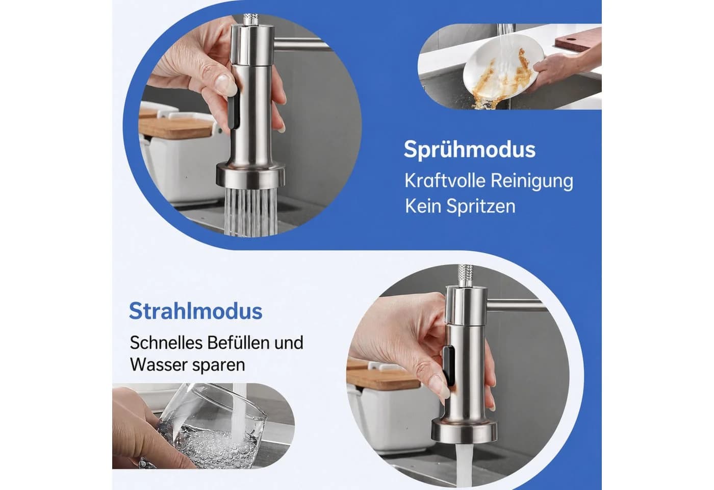 RUHE Küchenarmatur mit ausziehbarer Brause, 360° schwenkbar, Edelstahl - Bild 3